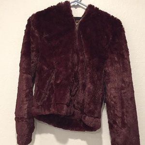 Maroon soft jacket.